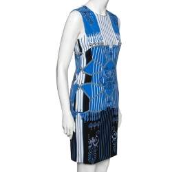 Versace Collection Blue Chain and Barocco Printed Jersey Sleeveless Dress M