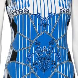 Versace Collection Blue Chain and Barocco Printed Jersey Sleeveless Dress M