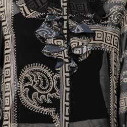 Pre Owned Versace Collection Black Printed Silk Ruffle Detailed Front Long Sleeve Blouse M