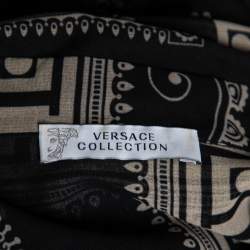 Pre Owned Versace Collection Black Printed Silk Ruffle Detailed Front Long Sleeve Blouse M