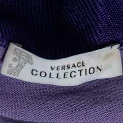 Pre Owned Versace Collection Purple Wool & Knit Paneled Button Front Cardigan M