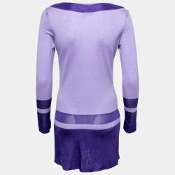 Pre Owned Versace Collection Purple Wool & Knit Paneled Button Front Cardigan M