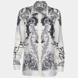 Versace Collection Off-White Printed Silk Long Sleeve Shirt L