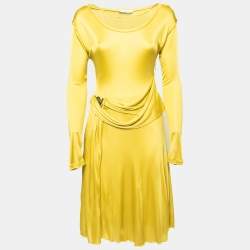 Versace Collection Yellow Jersey Ruched Waist Detail Dress M