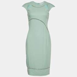 Versace Collection Green Crepe Stud Detail Sleeveless Dress S