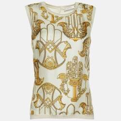 Versace Collection Gold & Cream Baroque Print Silk Sweater Vest S