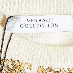 Versace Collection Gold & Cream Baroque Print Silk Sweater Vest S
