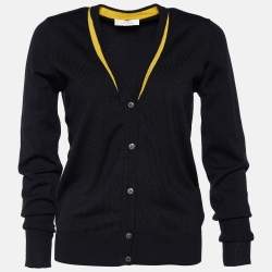 Versace Collection Black Rib Knit Button Front Cardigan L
