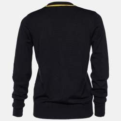 Versace Collection Black Rib Knit Button Front Cardigan L