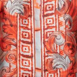 Versace Collection Orange Baroque Print Silk Long Sleeve Shirt M