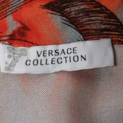 Versace Collection Orange Baroque Print Silk Long Sleeve Shirt M