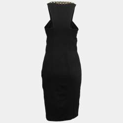Pre Owned Versace Collection Black Stretch Knit Stud Embellished Midi Dress L