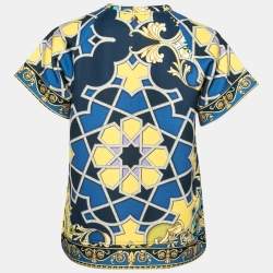 Versace Collection Navy Blue Printed Neoprene Round Neck Top S