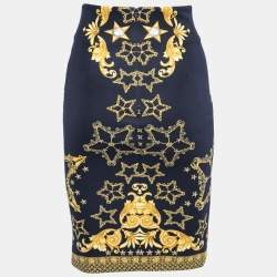 Versace Collection Navy Blue Printed Neoprene Skirt S