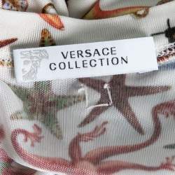 Pre Owned Versace Collection White Marine Print Jersey V-Neck Top L