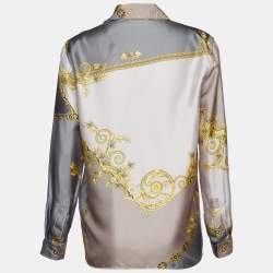 Versace Collection Grey Printed Silk Button Front Shirt S