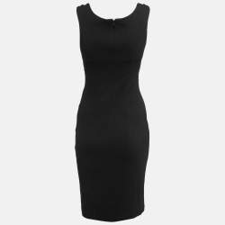 Pre Owned Versace Collection Black Draped Knit Bodycon Midi Dress M