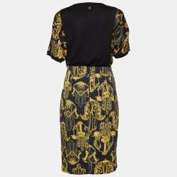Versace Collection Black Printed Silk Knit Top & Crepe Pencil Skirt Set S