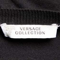 Versace Collection Black Printed Silk Knit Top & Crepe Pencil Skirt Set S