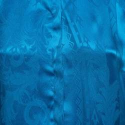Versace Collection Blue Patterned Silk Button Front Shirt M