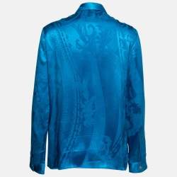Versace Collection Blue Patterned Silk Button Front Shirt M