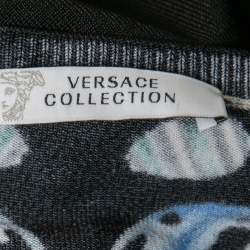 Pre Owned Versace Collection Black Baroque Print Silk Knit Top L
