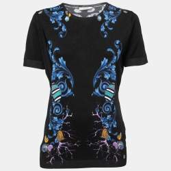 Pre Owned Versace Collection Black Baroque Print Silk Knit Top L