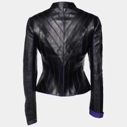 Versace Collection Black Leather Patch Detail Jacket M