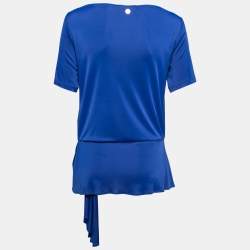 Pre Owned Versace Collection Blue Knit Tie Detail Blouse M