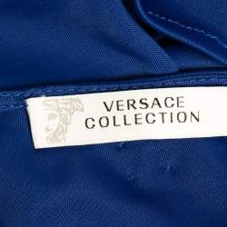 Pre Owned Versace Collection Blue Knit Tie Detail Blouse M