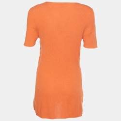 Pre Owned Versace Collection Orange Rib Knit V-Neck Sweater L