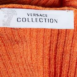 Pre Owned Versace Collection Orange Rib Knit V-Neck Sweater L