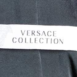 Versace Collection Black Crepe Logo Detail Zip Front Deep Neck Jacket M