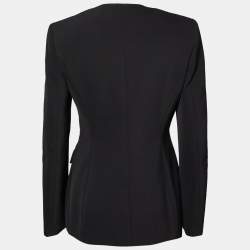 Versace Collection Black Crepe Logo Detail Zip Front Deep Neck Jacket M
