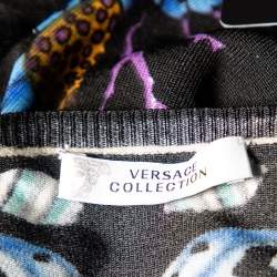 Pre Owned Versace Collection Black Floral Printed Silk Knit Cardigan M