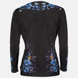 Pre Owned Versace Collection Black Floral Printed Silk Knit Cardigan M