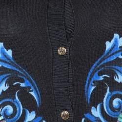 Pre Owned Versace Collection Black Floral Printed Silk Knit Cardigan M