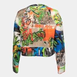 Versace Collection Multicolor Graffiti Printed Jersey Cropped Sweatshirt S