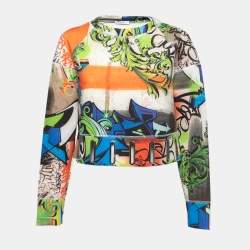 Versace Collection Multicolor Graffiti Printed Jersey Cropped Sweatshirt S