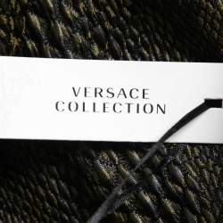 Pre Owned Versace Collection Black and Green Textured Knit Slim Fit Pants M
