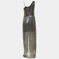 Versace Collection Gold Mesh Sequinned Slit Detail Gown L
