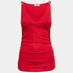Versace Collection Red Jersey Ruched Sleeveless Tunic M