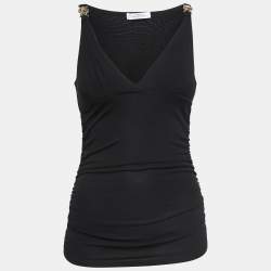 Versace Collection Black Jersey Sleeveless Ruched Mini Dress M