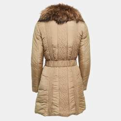 Versace Collection Beige Fur Trim Collar Belted Down Jacket M