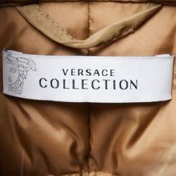 Versace Collection Beige Fur Trim Collar Belted Down Jacket M