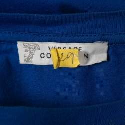 Pre Owned Versace Collection Blue Printed Cotton Knit Crewneck T-Shirt M