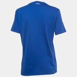 Pre Owned Versace Collection Blue Printed Cotton Knit Crewneck T-Shirt M