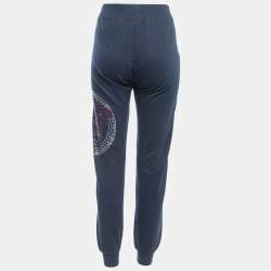 Pre Owned Versace Collection Navy Blue Logo Embellished Cotton Joggers XL 