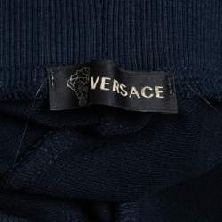 Pre Owned Versace Collection Navy Blue Logo Embellished Cotton Joggers XL 