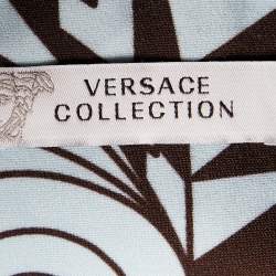 Pre Owned Versace Collection Blue Printed Knit Midi Fitted Skirt S